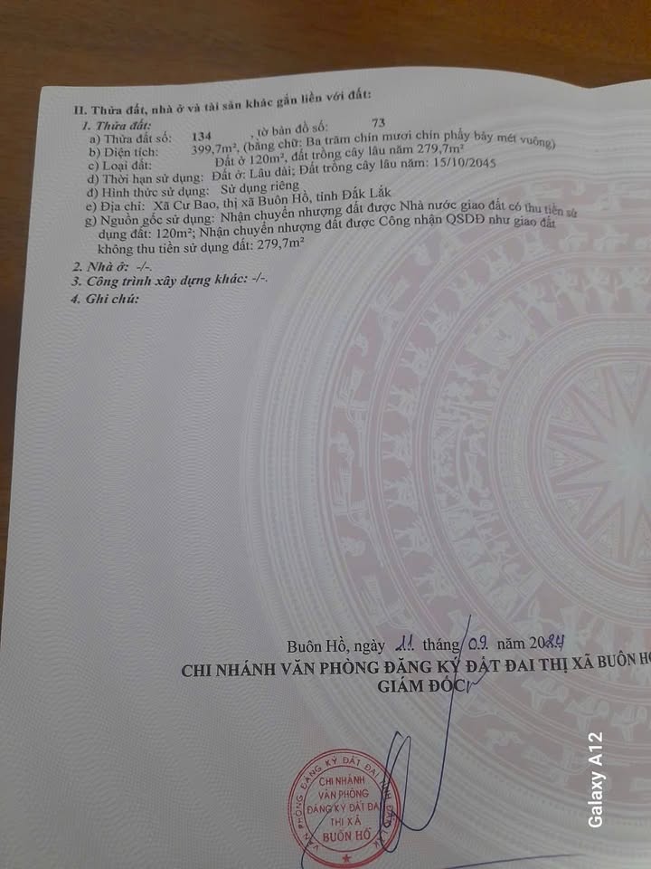 Đất thổ cư 400m² tại Cư Bao, Buôn Hồ - Giá chỉ 1.3 tỷ, cơ hội đầu tư hấp dẫn!