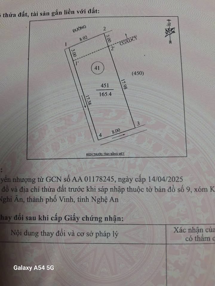 Đất đấu giá Nghi Ân Vinh 165.4m² giá chỉ 4 tỷ - Đường nhựa quy hoạch 12m!