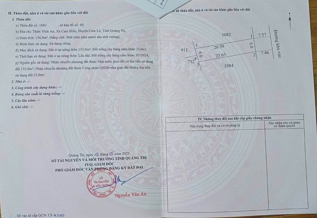 Đất nền đường nhựa Vĩnh An - Cam Hiếu 133m² giá 400 triệu - Vị trí đắc địa, giao thông thuận lợi!