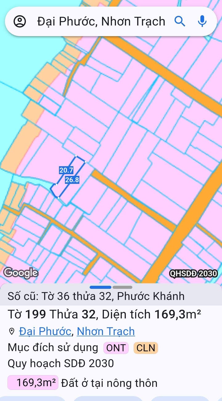 Đất nền Đại Phước Nhơn Trạch 169m², giá 1.45 tỷ - Vị trí đắc địa, sổ hồng riêng!