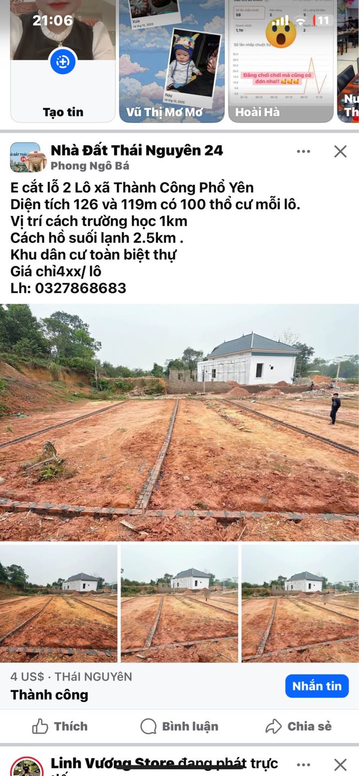 Đất nền 2 lô liền nhau tại xã Thành Công, Phổ Yên - Giá từ 300 triệu, phù hợp đầu tư!