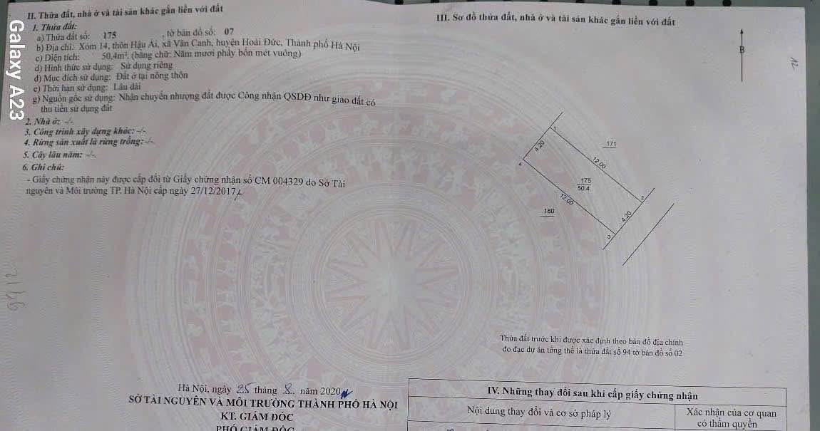 Đất thổ cư Vân Canh 50.4m² giá chỉ 1.512 tỷ - Cần tiền bán nhanh!