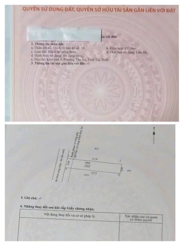 Đất thổ cư xã Bình Tâm, Tân An 136m² giá 890 triệu - Chính chủ bán gấp!