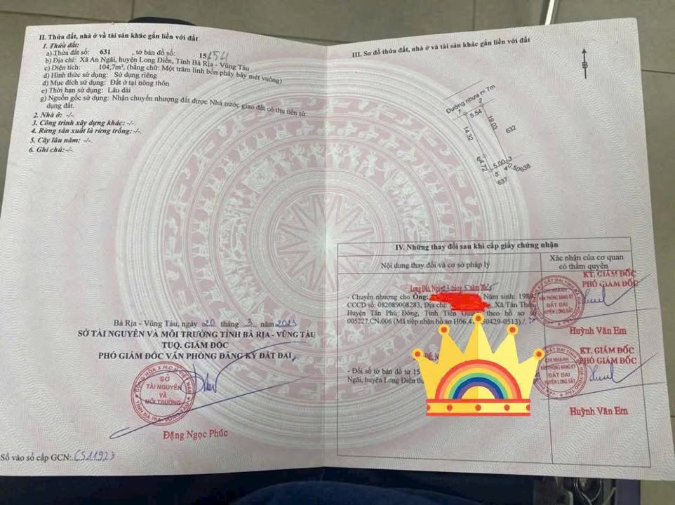 Đất thổ cư An Ngãi Long Điền 104m² giá 1.12 tỷ - Cơ hội đầu tư hiếm có!