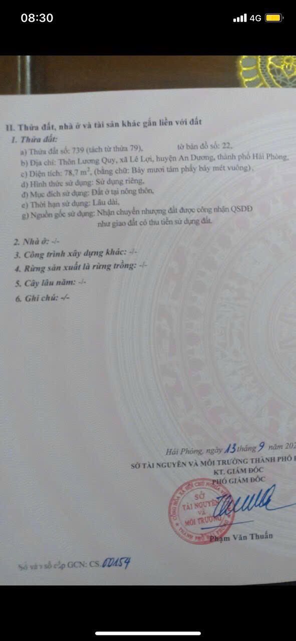 Đất thổ cư 78m² mặt tiền 5m tại Lương Quy, An Dương - Giá thỏa thuận hấp dẫn!