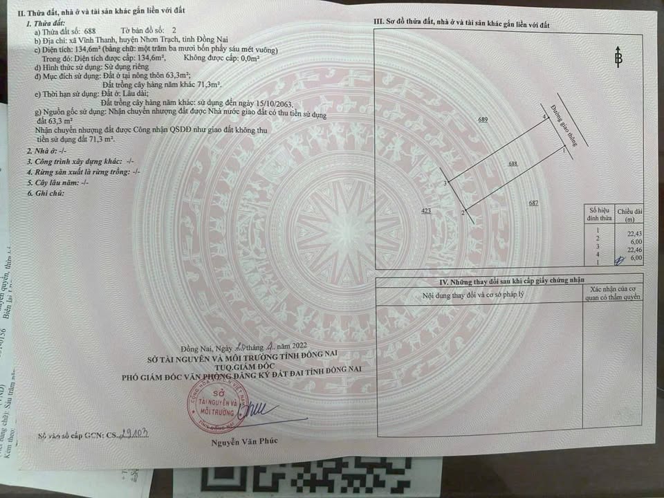 Đất nền Vĩnh Thanh, Nhơn Trạch 135m² - Sổ đỏ chính chủ, giao dịch nhanh!