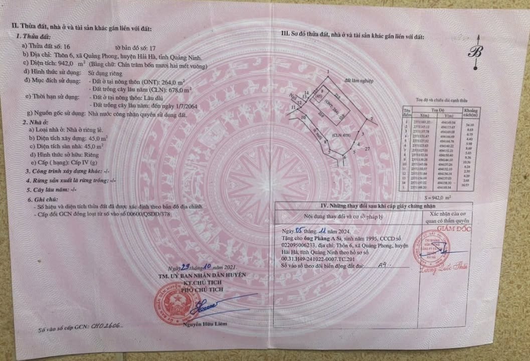 Nhà bán Thôn 6, xã Quảng Hà, 942m² giá 1.8 tỷ - Sổ hồng chính chủ!