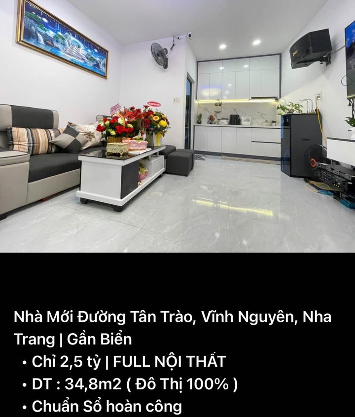 Nhà mới đường Tân Trào, Vĩnh Nguyên, Nha Trang 34.8m² giá 2.5 tỷ - Full nội thất sang trọng!
