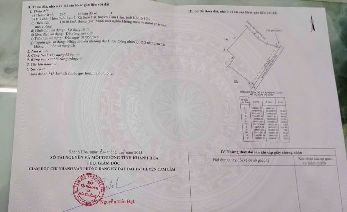 Đất Farm Suối Lau Cam Lâm 1,1ha giá 1,3 tỷ - Sổ đỏ chính chủ