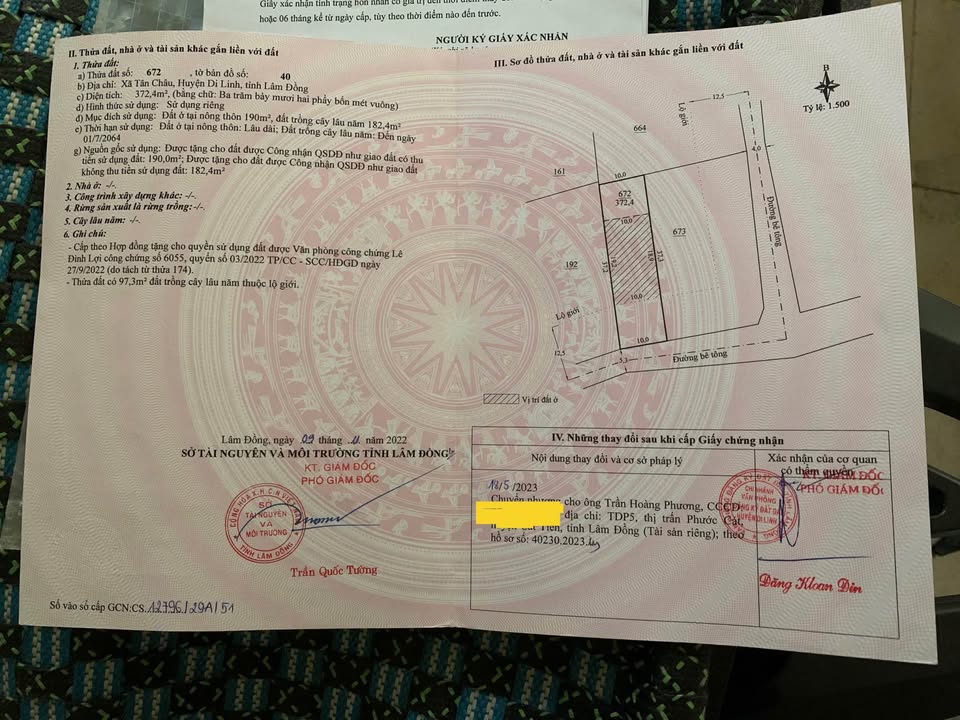 Đất thổ cư 372,4m² tại Tân Châu, Di Linh - Giá 860 triệu, bớt lộc