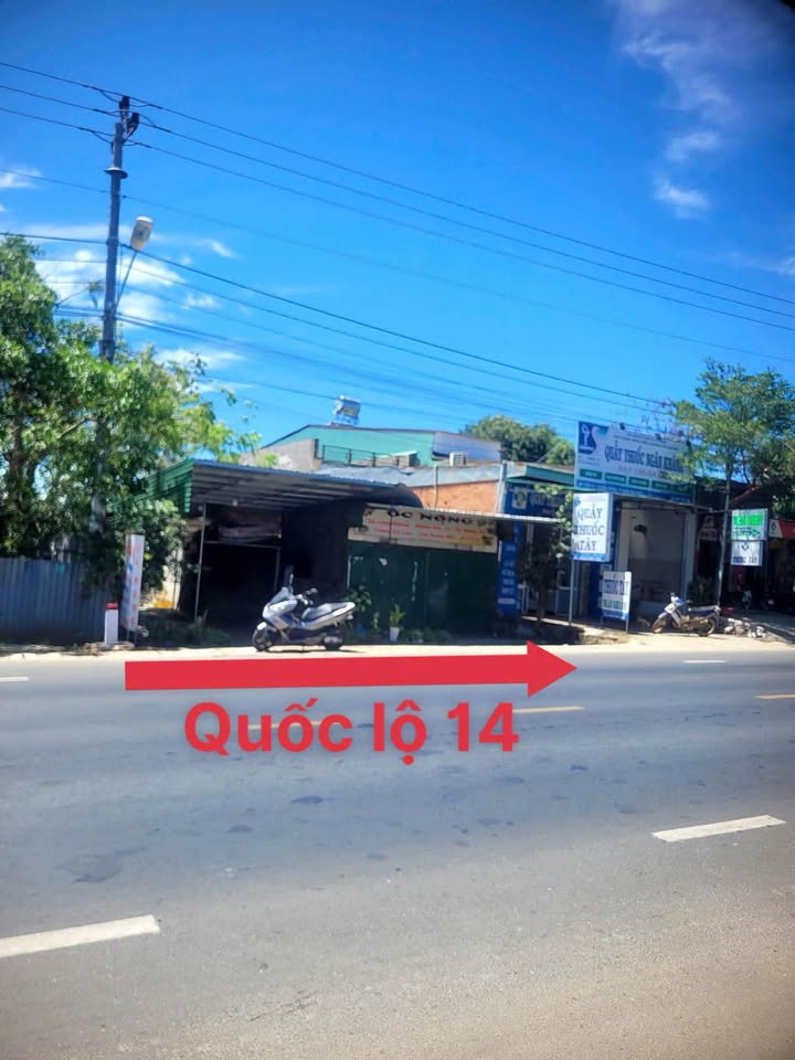 Đất thổ cư 400m² mặt tiền Quốc Lộ 14, xã Hòa Khánh - Giá 7.5 tỷ, nở hậu 23.17m!