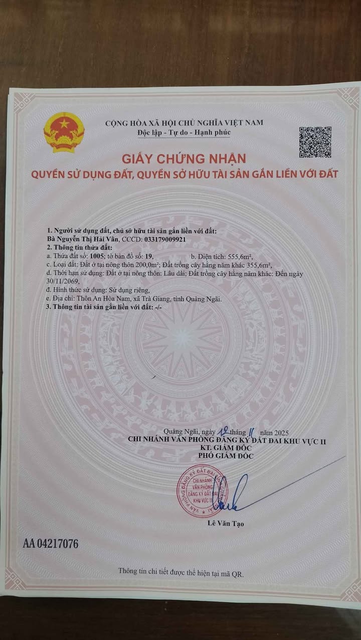 Đất ở Trà Giang, Trà Bồng 555,6m² - Vuông vắn, giá tốt thương lượng!