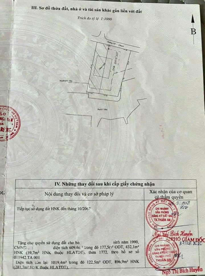 Đất nền Vĩnh Phú, Thuận An 1019m² - Gần sông Sài Gòn, giá tốt thỏa thuận!