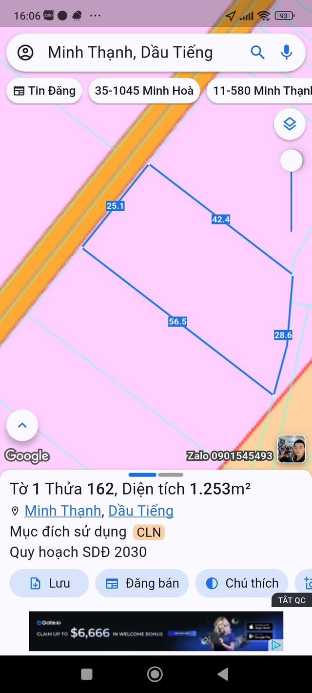 Đất nền mặt tiền đường Nhựa, xã Minh Thạnh, Dầu Tiếng 1125m² giá 7.875 tỷ - Sổ đỏ chính chủ!