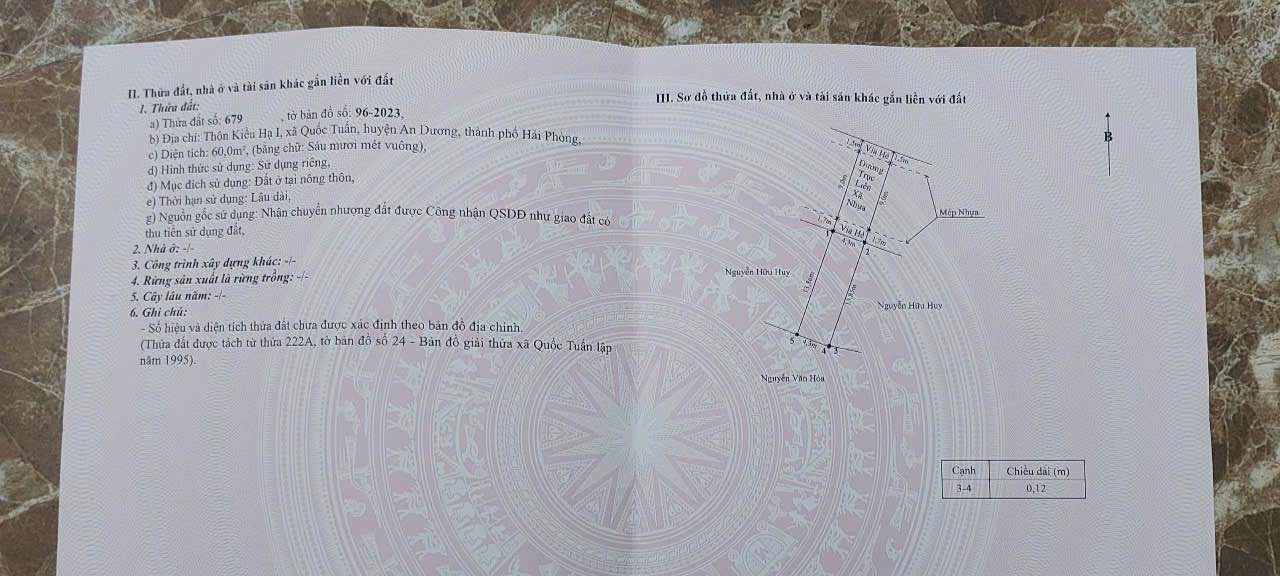 Đất thổ cư mặt tiền xã Quốc Tuấn 60m² - Kinh doanh sầm uất thuận lợi!