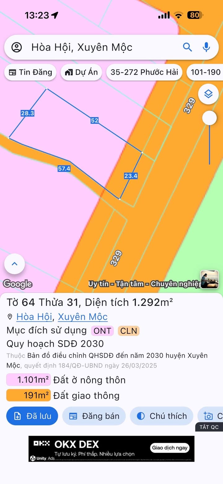 Đất nền xã Hòa Hội, Xuyên Mộc 1456m² chỉ 240 triệu - Đầu tư sinh lời ngay!