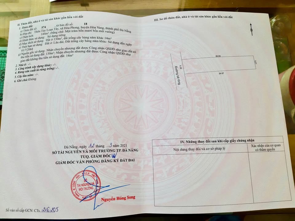 Đất thổ cư Hòa Phong, Đà Nẵng 144m² - Chính chủ bán gấp, đầu tư sinh lời!