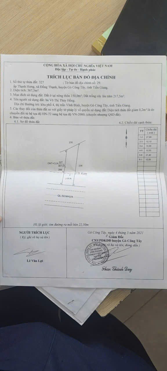Đất nền mặt tiền Quốc lộ 50, Thị trấn Vĩnh Bình, 367.5m² - Đầu tư sinh lời ngay!