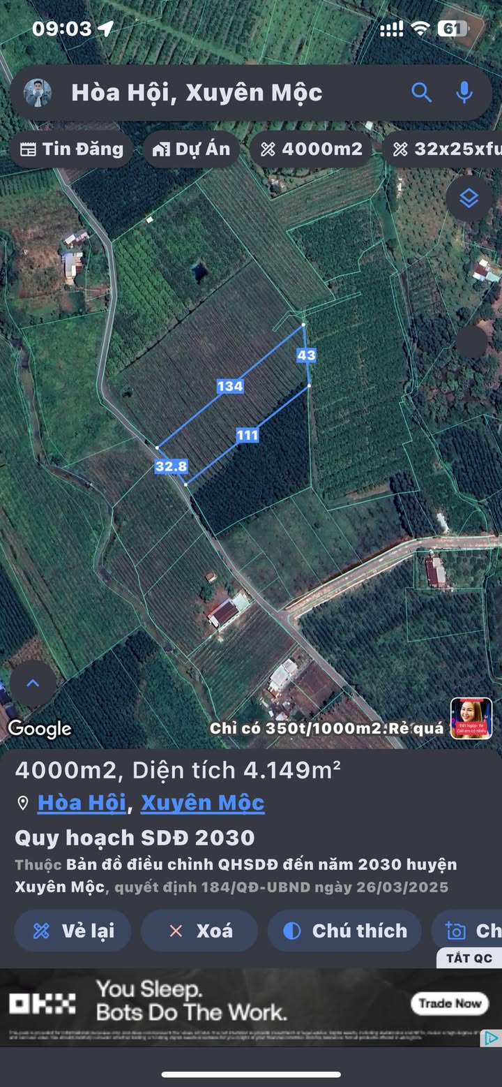 Đất nền Xuyên Mộc 4000m² giá 2.4 tỷ - Mặt tiền nhựa rộng rãi