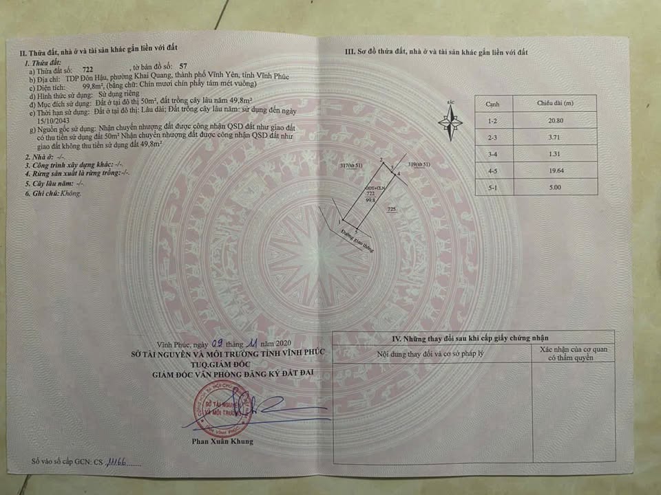 Đất nền Khai Quang, Vĩnh Yên 100m² giá 1.9 tỷ - Mặt tiền rộng, ô tô vào tận nơi!