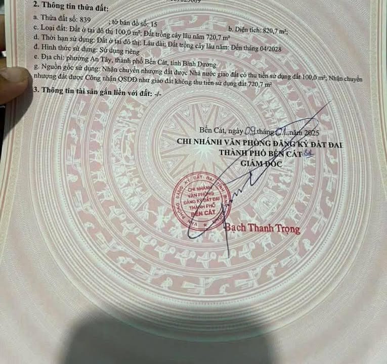 Đất thổ cư mặt tiền ĐT744, phường Tây Nam, Bến Cát, 840m² chỉ 6 tỷ - Cơ hội đầu tư tuyệt vời!