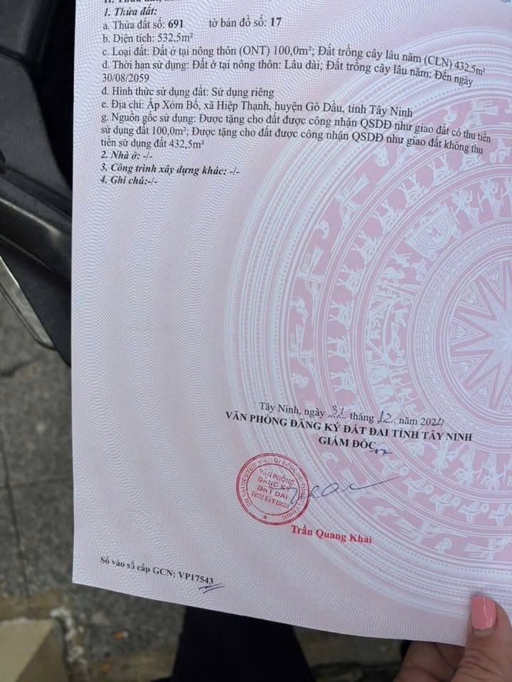 Đất thổ cư Xóm Bố, Hiệp Thạnh, Tây Ninh 528m² chỉ 850 triệu - Đầu tư sinh lời ngay!