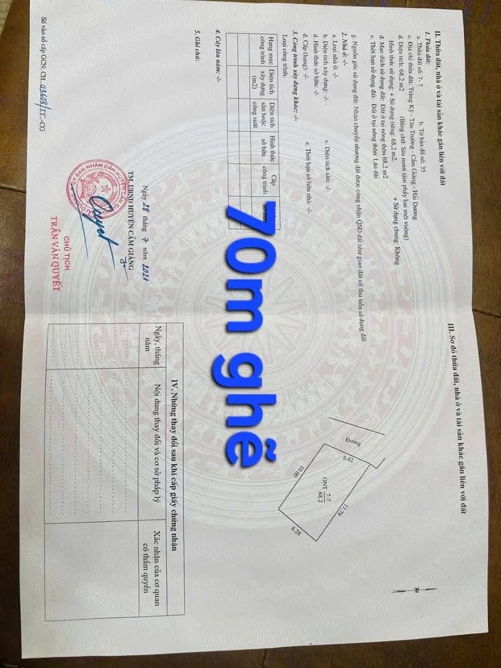 Đất nền Tân Trường Cẩm Giàng 70m² giá chỉ 1.1 tỷ - Đầu tư sinh lời ngay!