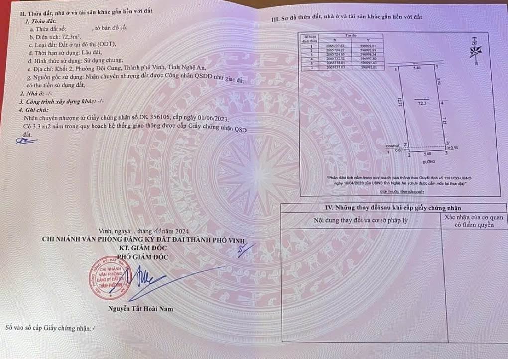 Bán đất Khối 2, Đội Cung, Thành Vinh 72.3m² giá 4.18 tỷ - Vị trí trung tâm tiện lợi!