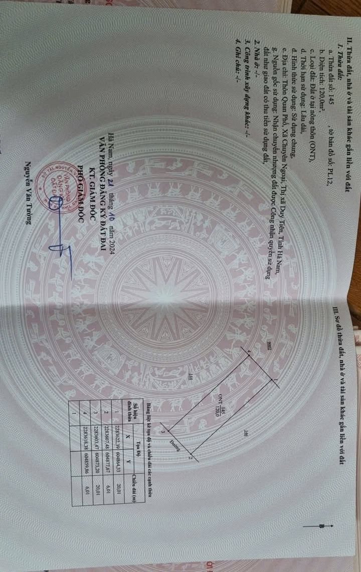 Đất thổ cư Quan Phố, Chuyên Ngoại, Duy Tiên 120m² giá 2 tỷ - Đường 6m ô tô tránh nhau