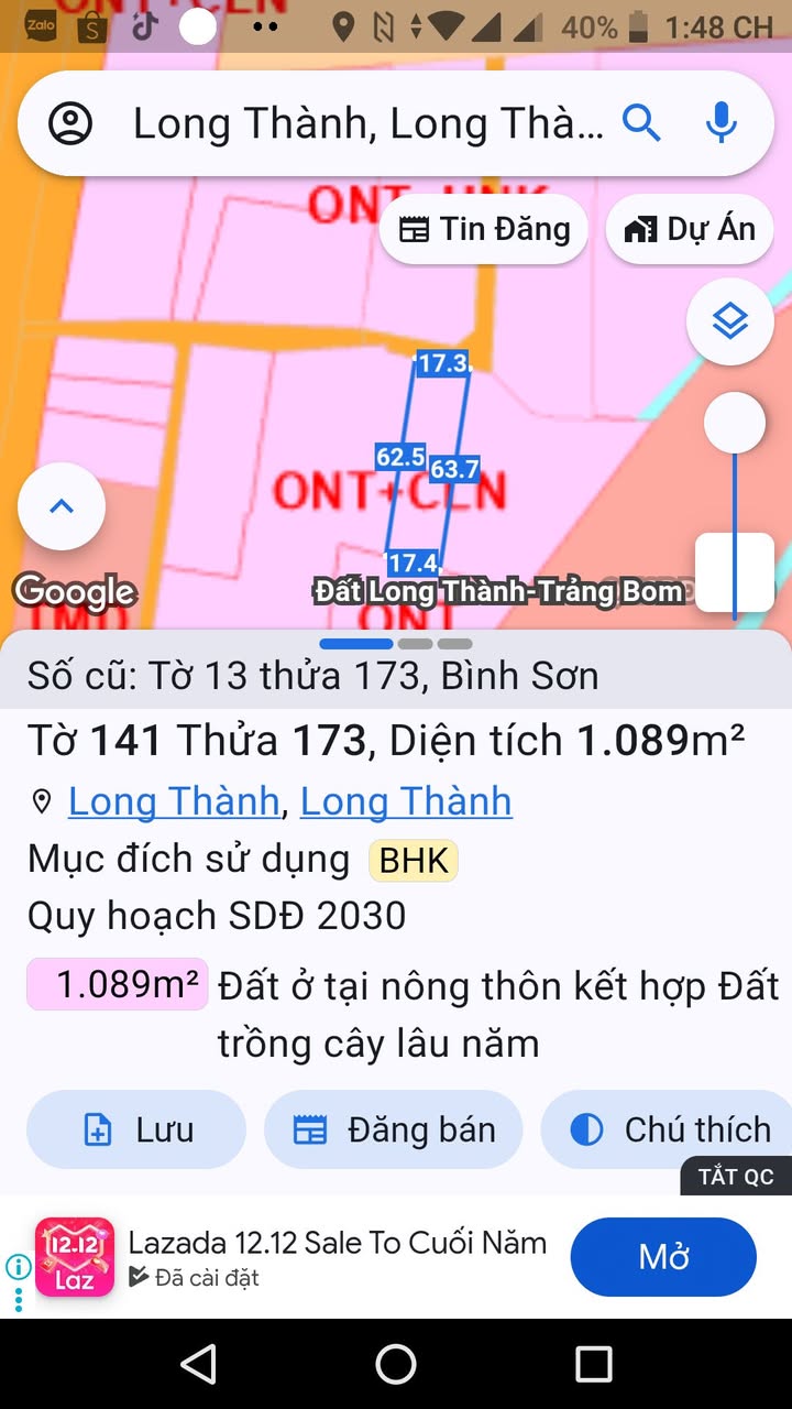 Đất Bình Sơn Long Thành 1100m² giá 4 tỷ - Mặt tiền nhựa, vị trí đắc địa!