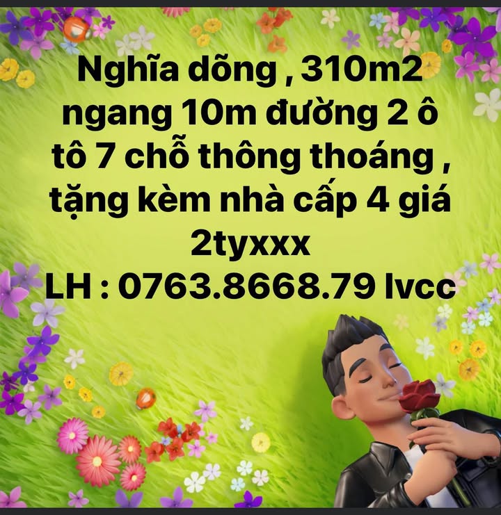 Đất nền Nghĩa Dõng 310m² giá 2 tỷ - Sổ đỏ chính chủ, đường ô tô thông thoáng!