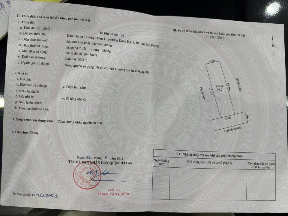 Đất nền ngõ 213 Phủ Thượng Đoạn, Đông Hải, Hải An 64.7m² giá 2.26 tỷ - Hướng Đông Nam, sổ đỏ chính chủ!