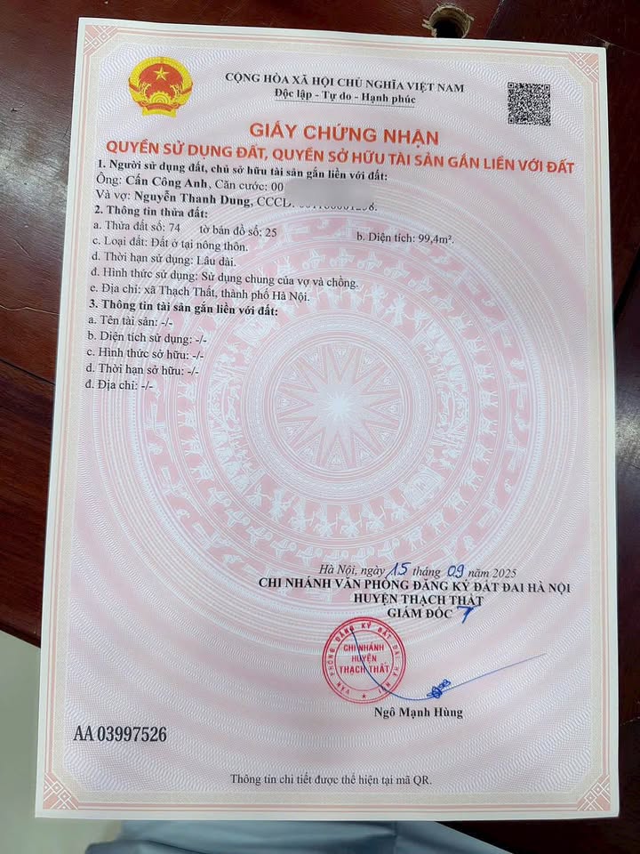 Đất Lô Góc 2 Mặt Tiền Tại Đại Đồng, Thạch Thất 99.4m² Giá 3 Tỷ - Sổ Đỏ Chính Chủ!