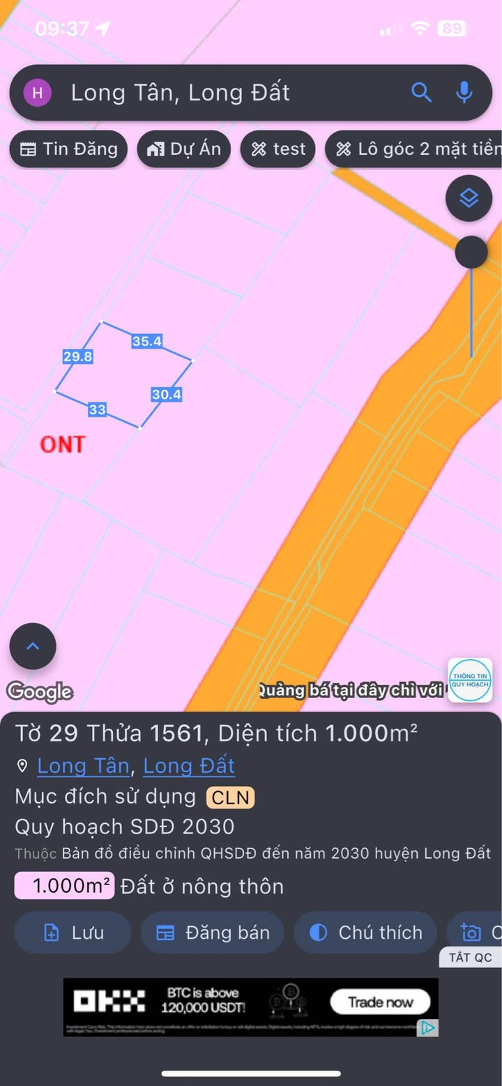 Đất nền Long Tân 1.000m² giá 1.85 tỷ - Tiềm năng đầu tư tốt!