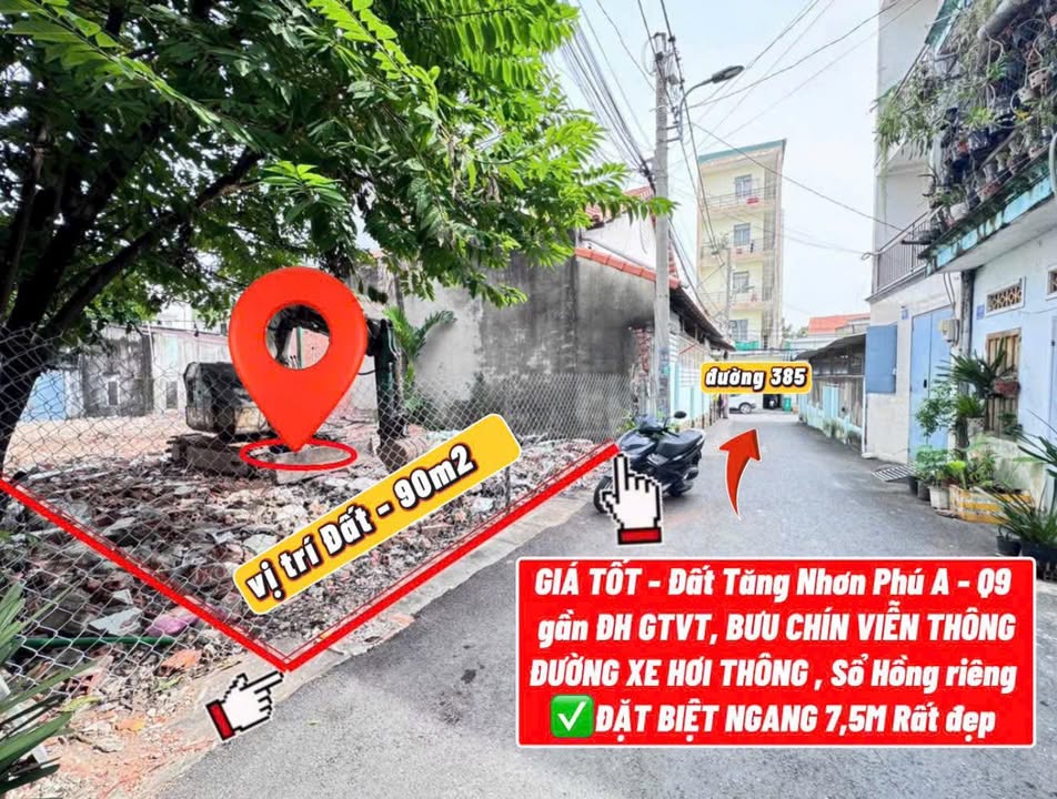 Lô đất thổ cư 91m² tại Tăng Nhơn Phú A, Thủ Đức giá 7.25 tỷ - Phù hợp xây nhà ở, CHDV cho thuê!