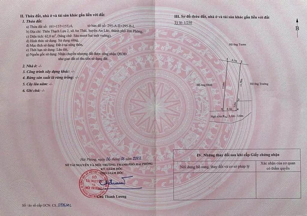 Đất thổ cư Thôn Thạch Lựu 2, An Thái, An Lão 62m² - Giá chỉ vài trăm triệu!