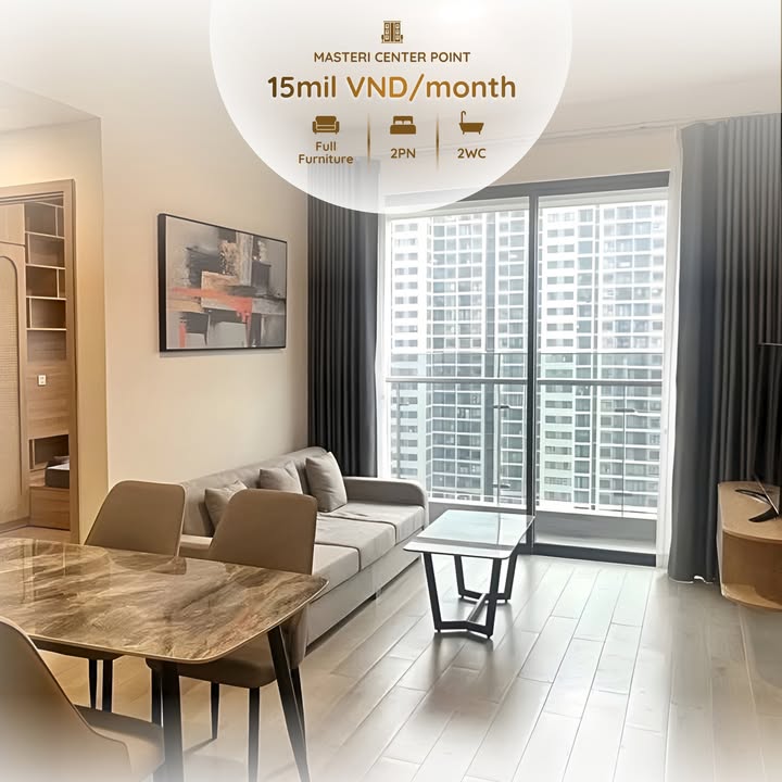 Căn hộ Masteri Centre Point Tower E, Thủ Đức 2PN giá 15 triệu - Sẵn sàng vào ở ngay!