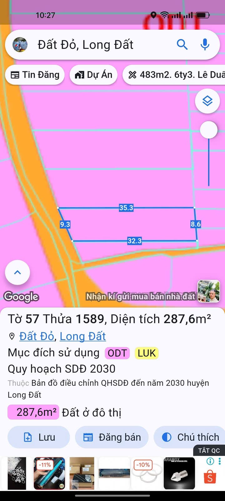 Đất nền Đất Đỏ 288m² giá 1.65 tỷ - Mặt tiền đường Trần Huy Liệu, sổ hồng chính chủ!