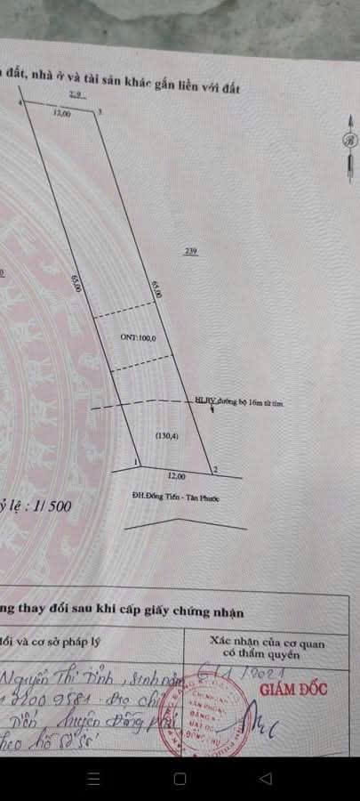 Đất nền tại đường DH Đồng Tiến Tân Phước 780m² - Cần bán gấp giá chỉ 1 tỷ!