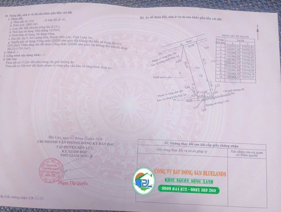 Đất nền rộng 2005m² tại xã Lương Hòa, huyện Bến Lức - Đầu tư sinh lời!