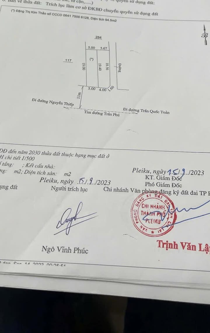 Đất 2 mặt tiền đường Trần Phú, TP Pleiku 109m² giá 4 tỷ - Đầu tư sinh lời ngay!