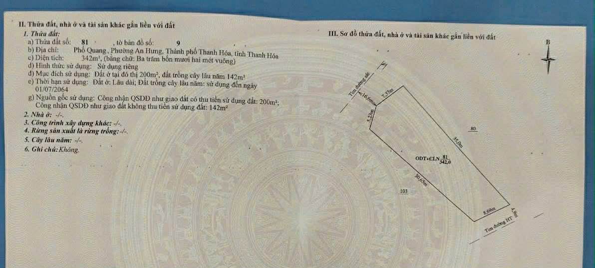 Đất Phố Quang - An Hưng, Thanh Hóa 342m² - Sổ đỏ chính chủ, giá tốt!
