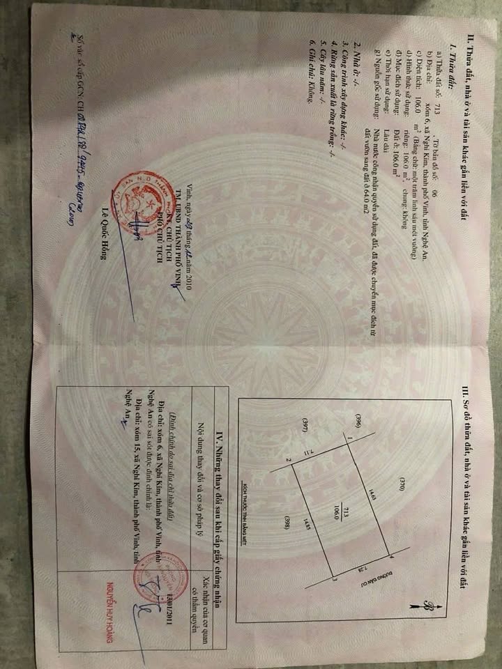 Đất nền xóm 6 Nghi Kim 106m² giá 1.868 tỷ - Sổ đỏ chính chủ!