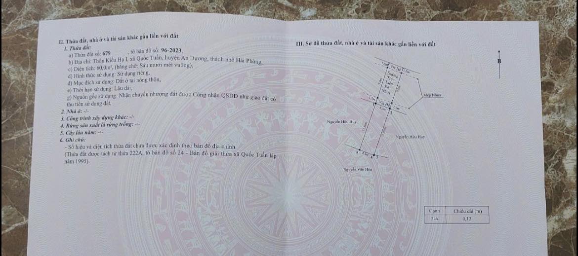 Đất nền xã Kiều Hạ, An Dương 60m² giá 2.15 tỷ - Đường nhựa 12m thuận tiện kinh doanh!