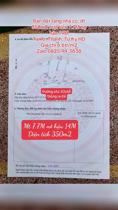 Bán đất thổ cư Tứ Kỳ 350m² giá 2.3 tỷ - Cơ hội đầu tư tuyệt vời!