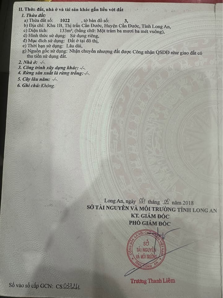 Đất thổ cư thị trấn Cần Đước 131m² giá 1.2 tỷ - Đường xe ô tô vào tận nơi!