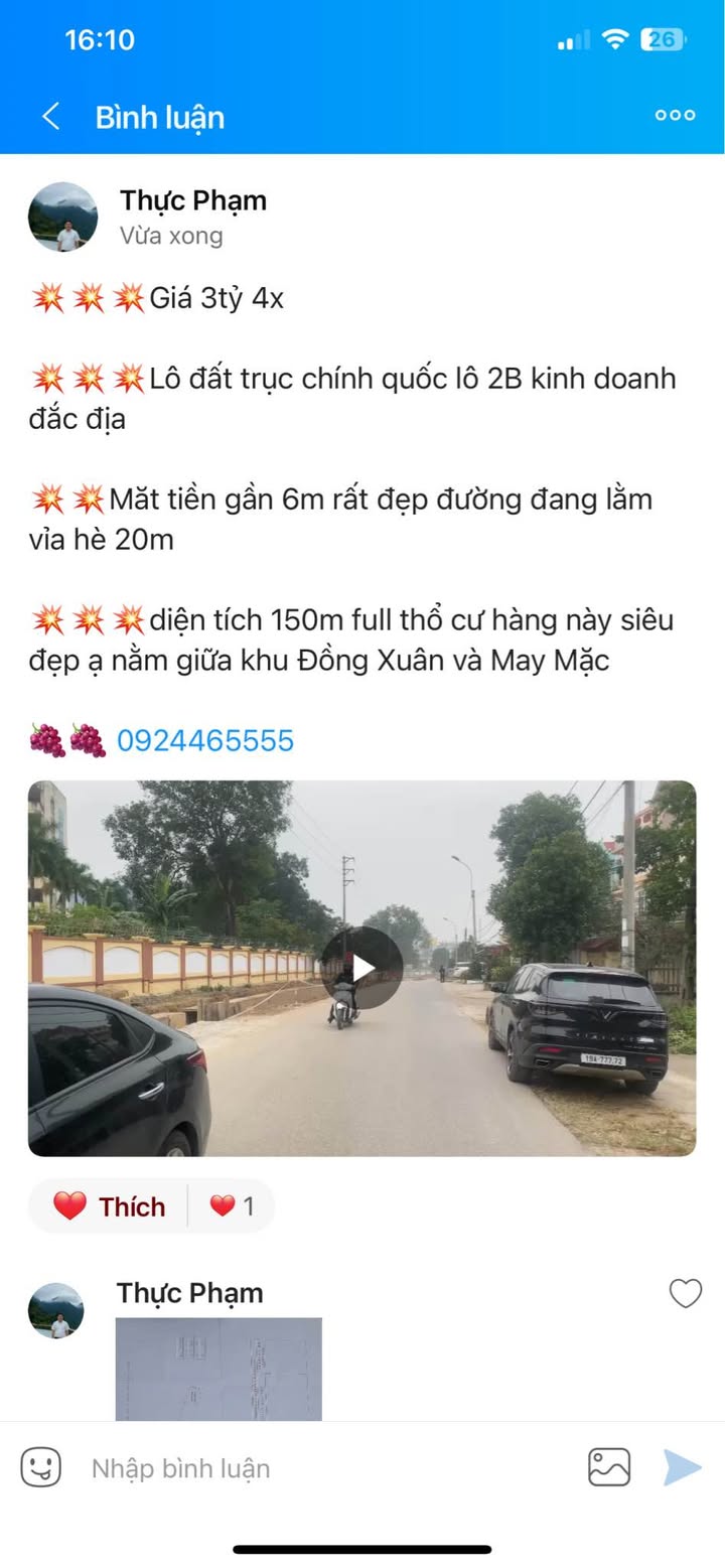 Đất kinh doanh Quốc lộ 2B Yên Lạc 150m² giá 3.4 tỷ - Vị trí đắc địa, sổ đỏ chính chủ!