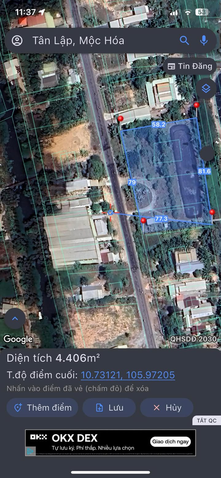 Đất nền Mặt tiền QL62 Tân Lập Mộc Hóa 4000m² giá 9.6 tỷ - Thích hợp xây kho bãi