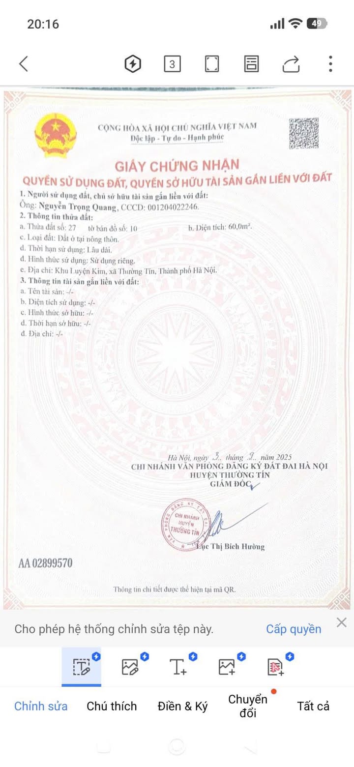 Đất chính chủ Quốc lộ 1A - Thường Tín 120m² giá 12 tỷ - Pháp lý rõ ràng!