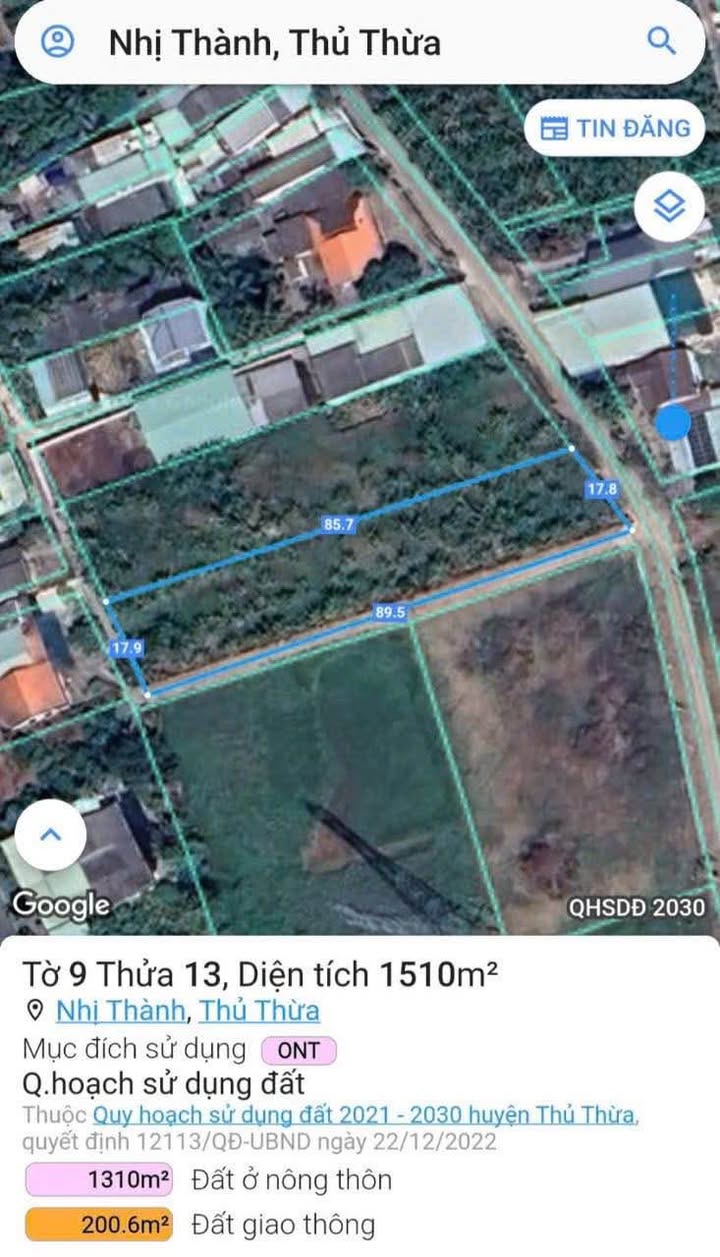 Đất thổ cư 1500m² xã Nhị Thành, Thủ Thừa 5,1 tỷ - Đầu tư sinh lời ngay!
